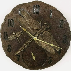 Garden Dragonfly Clock Stone Effect - Brown by Garden Mile