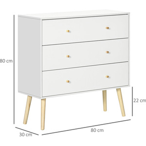 HOMCOM Chest of Drawers, 3-Drawer Storage Organiser Unit - White by HOMCOM