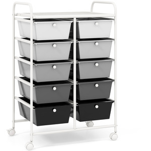 10-Drawer Storage Cart Rolling Cart - Dark Gradient by Costway