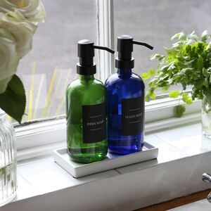 Glass Soap Dispensers with Labels - 500ml - Black - Pack of 2 - Green by Harbour Housewares