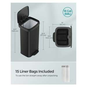68L Metal Pedal Kitchen Bin with Lid - Black by SONGMICS