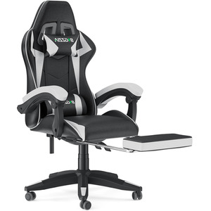 Gaming Chair with Foot-rest - Black and White