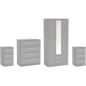 Wooden 4 Piece Furniture Set Wardrobe Chest of Drawers Bedsides Lynx - Grey by Birlea