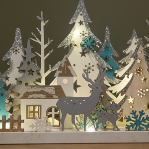 Christmas Wooden Reindeer Scene Silhouette with 10 Warm White LEDs - Brown by Samuel Alexander