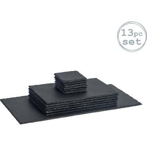 Argon Tableware 13 Piece Rectangle Slate Placemats Coasters Set - Grey by Argon Tableware