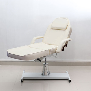 Adjustable PVC Leather Beauty Salon Bed with Rotating Base - Beige by Livingandhome