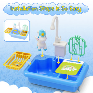 Kitchen Play Sink with Running Water - Blue