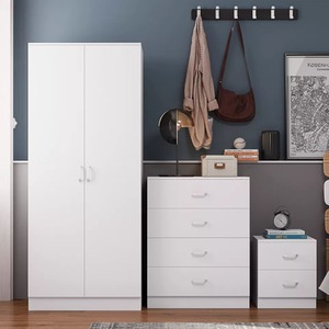 3 Piece Wardrobe Set Bedside 4 Drawer Cabinet Bedroom Furniture - White by Wyld and Coco