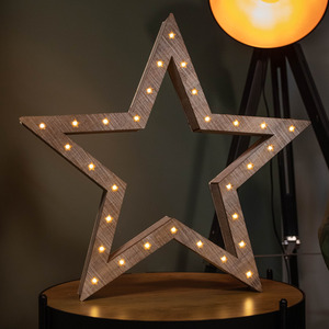 Set of 3 Wooden Christmas Stars with Warm White LEDs - Brown by Samuel Alexander
