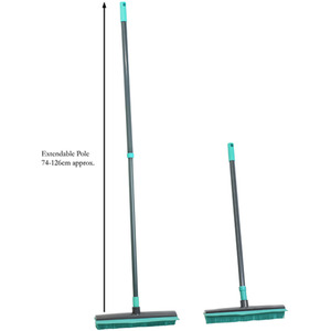 Indoor Extendable Rubber Bristle Brush Broom with Squeegee, Turquoise and Grey - Turquoise by JVL