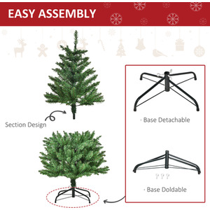 HOMCOM Prelit Artificial Christmas Tree with Warm White Lights - Green / 4ft by HOMCOM