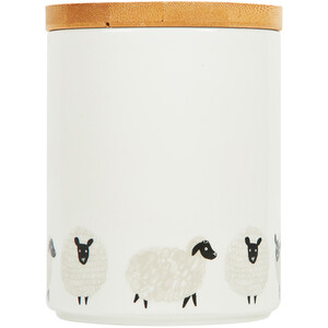 Highland Flock Canister with Bamboo Lid - White / Coffee