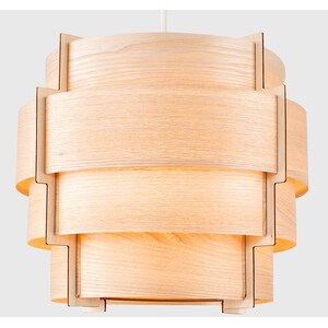 Brown Modern Wood Veneer Stepped Drum Ceiling Pendant Light Shades - Brown by ValueLights