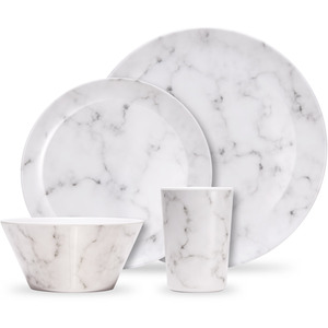16Pc Melamine Plastic Dinnerware Set - Marble by VonShef