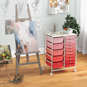 15 Drawers Mobile Storage Trolley-Red - Red by Costway
