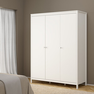 Madrid 3 Piece Bedroom Set - White / 1 x 2-drawer bedside table, 1 x 5-drawer chest of drawers and 1 x 3-door wardrobe