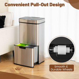 72L Stainless Steel Trash Can - Silver by Costway