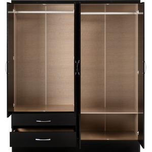 Nevada 4 Door 2 Drawer Mirrored Wardrobe Bedroom Set - Black Gloss by Seconique