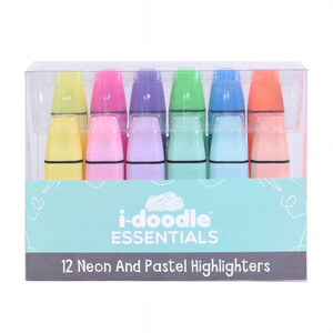 Pack of 12 Mix Neon and Pastel Highlighters - Multicolour by i-doodle essentials