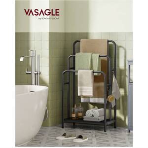 VASAGLE 3-Bar Towel Holder with Hooks - Black by VASAGLE