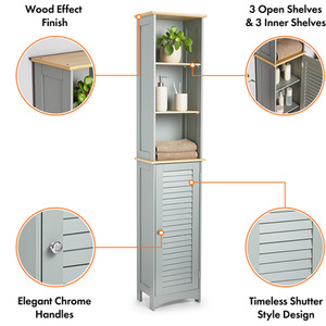 Shrewsbury Tall Bathroom Cabinet with Shutter Style Door - Grey by VonHaus