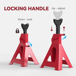 HOMCOM Axle Stands Set with Adjustable Height - Red / 27 x 24 x 38.5-60 cm by HOMCOM