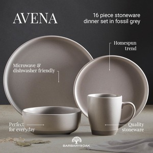 Avena 16 Piece Dinnerware Set - Fossil Grey by Barbary and Oak