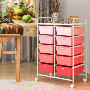Storage Rolling Cart with 10-Drawer - Pink by Costway