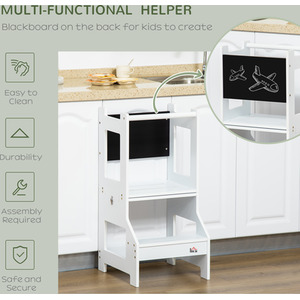 HOMCOM 2-in-1 Kids Step Stool, Toddler Table and Chair Set - White by HOMCOM