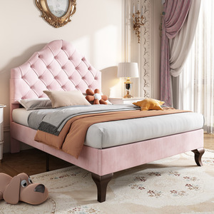 Upholstered Bed with Height-adjustable Headboard - Pink / 90cm by Abrihome