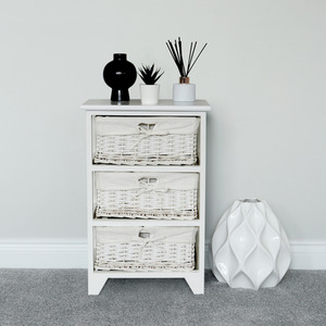 JVL Wimborne 3 Drawer Willow Storage Unit - White by JVL