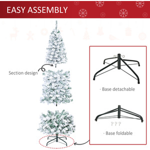 HOMCOM Prelit Artificial Snow Flocked Christmas Tree with LED Light - Green, White / 6ft by HOMCOM