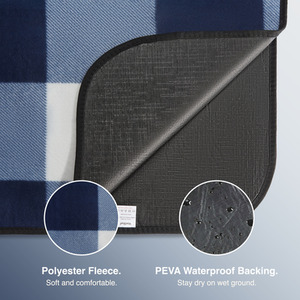 Picnic Blanket with Faux Leather Carry Handle - Navy / 180cm by VonShef