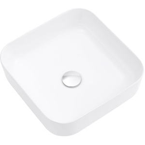 White Ceramic Square Countertop Wash Basin - White by Livingandhome