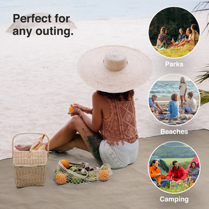 Picnic Blanket with Faux Leather Carry Handle - Beige / 180cm by VonShef