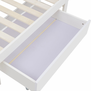 Wooden Storage Bed with shelves and Underbed Drawer - White / 145cm by Abrihome