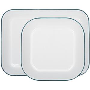 White Rectangle Enamel Baking Tray Set - 2pc - Green by Argon Tableware