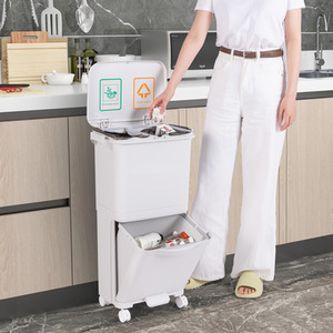 2-Tier Trash Can Kitchen Garbage Bin - White by Costway