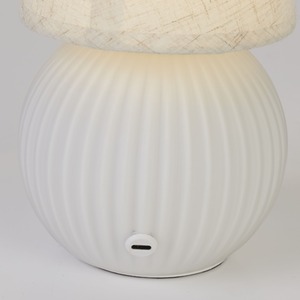 Rechargeable Ribbed White Glass Table Lamp - White by Lighting Collection