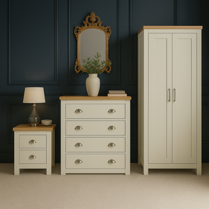 Wooden 4 Piece Furniture Set Wardrobe Chest of Drawers Bedsides Highgate - Cream by Birlea