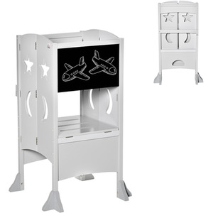 HOMCOM Kids Step Stool Toddler Kitchen Stool with Blackboard Lockable Handrail - Grey by HOMCOM