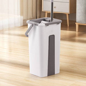 Wet Dry Flat Mop Bucket Set with 3Pads - White & Grey by komore