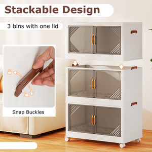 213L Folding Storage Bins with Lid - White by Costway