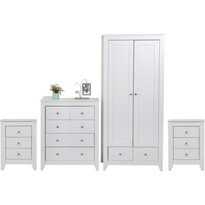 HMD White Wooden Bedroom 3 or 4 Pieces Set - White / 79cm / 50cm / Chipboard with melamine paper. / 114kg by HMD Furniture