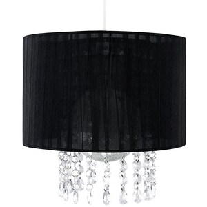 Modern Black Voile Ribbon Wrapped Pendant Shade With Acrylic Droplets - Black by ValueLights