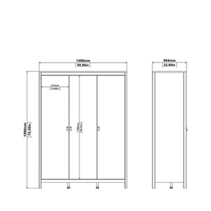 Madrid 3 Piece Bedroom Set - Matt Black / 1 x 2-drawer bedside table, 1 x 5-drawer chest of drawers and 1 x 3-door wardrobe