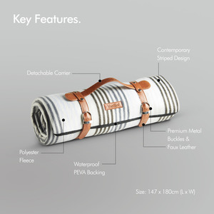 Picnic Blanket with Faux Leather Carry Handle - White / 180cm by VonShef