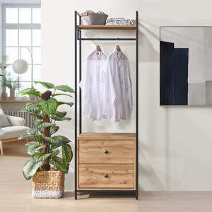 Alva Pair of Double Open Wardrobes with 2 Drawers and 4 Shelves - Oak by Swish Furniture