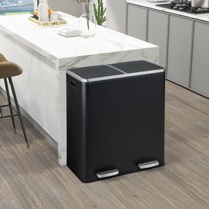 60L Double Rubbish Bin - Black by Costway