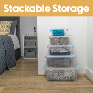 Set of 5 Plastic Clip Lidded Storage Boxes - Clear by JVL